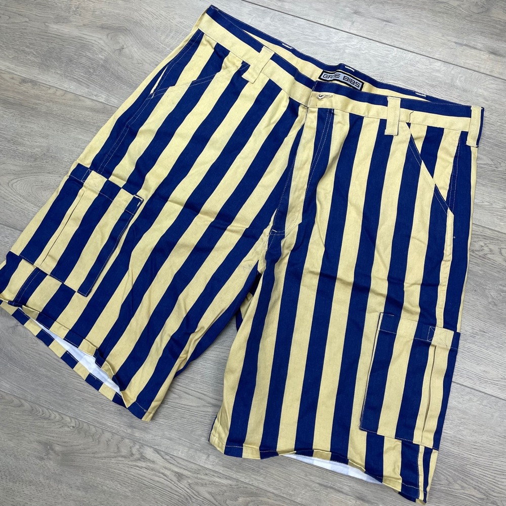 Game Bibs Cargo Shorts Mens 38 Blue‎ Gold Striped Fan Apparel Gameday